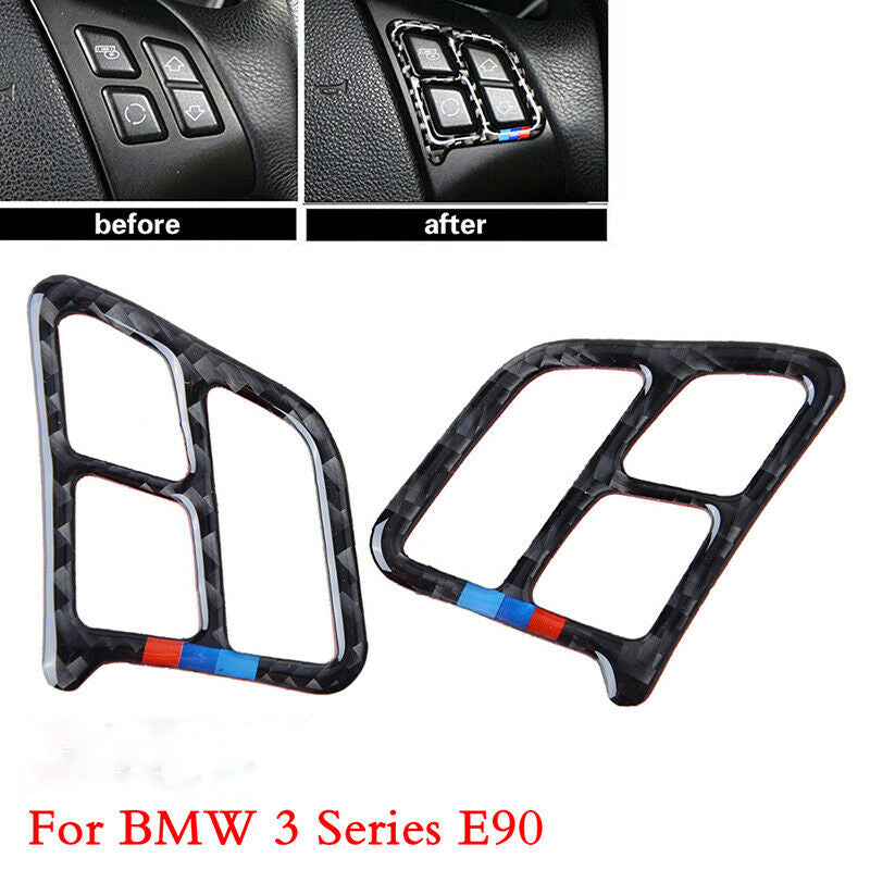 For BMW E90 E92 2005-2012 Carbon Fiber Steering Wheel Switch Button Cover Strips