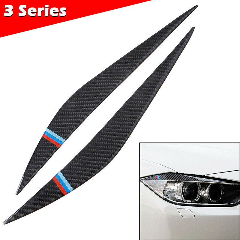 Real Carbon Fiber Headlight Eyebrow Trim Decor Covers For BMW 3 4 Series F30 F34