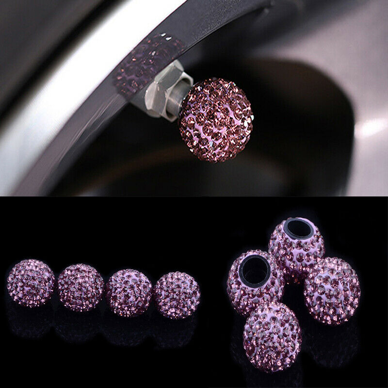 4Pcs Purple Car Rhinestone Tire Valve Caps Diamond Shining Air Caps Accessories
