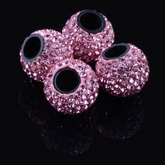 4Pcs Pink Car Rhinestone Tire Valve Caps Diamond Shining Air Caps Accessories
