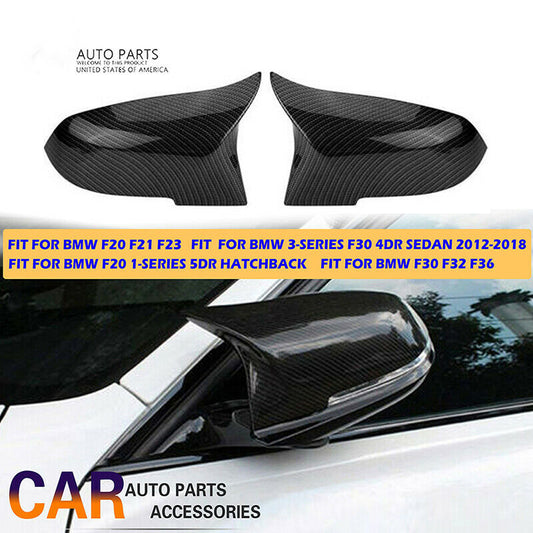 Pair Carbon Fiber Rearview Side Mirror Cover Caps For BMW 1 Series F20 F21 F23