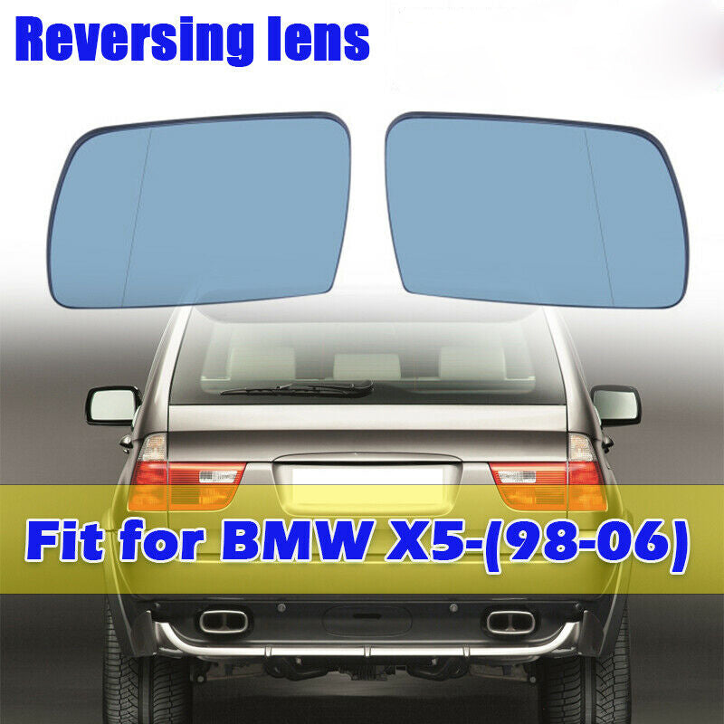 Pair Car Door Wing Mirror Glass Heated Blue Tinted For BMW X5 E53 1999-2006 UK