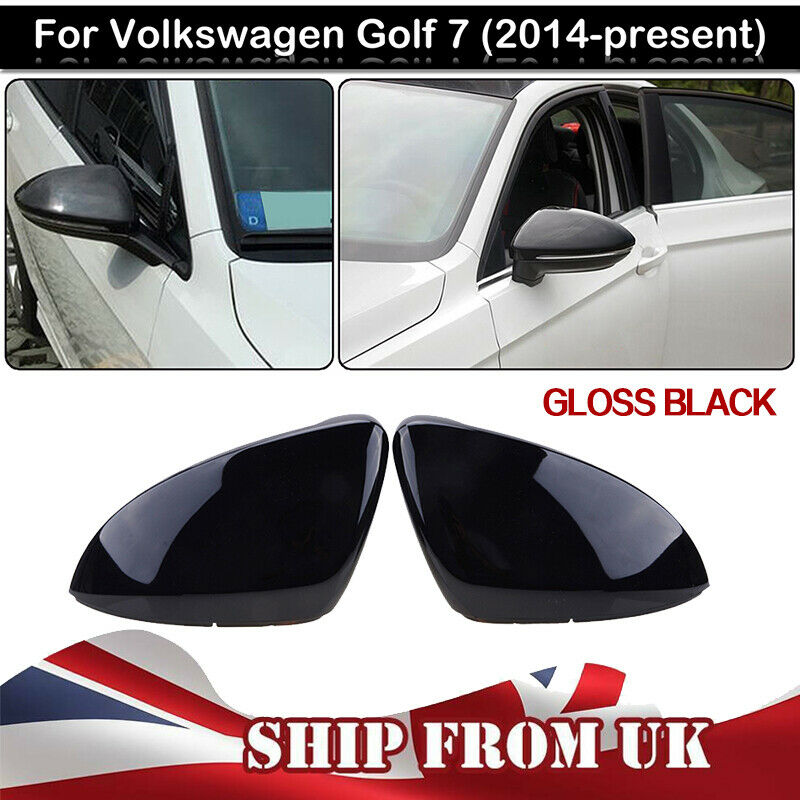 Gloss Black Wing Mirror Cover Caps Casing For VW Golf Mk7 Mk7.5 R GTI 2013-18