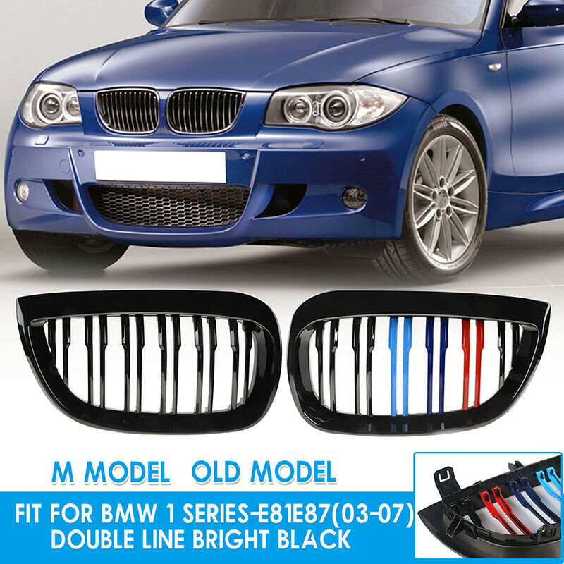 Gloss Black+M Color Dual Slat Front Kidney Grill For 03-07 BMW E81 E87 1 Series