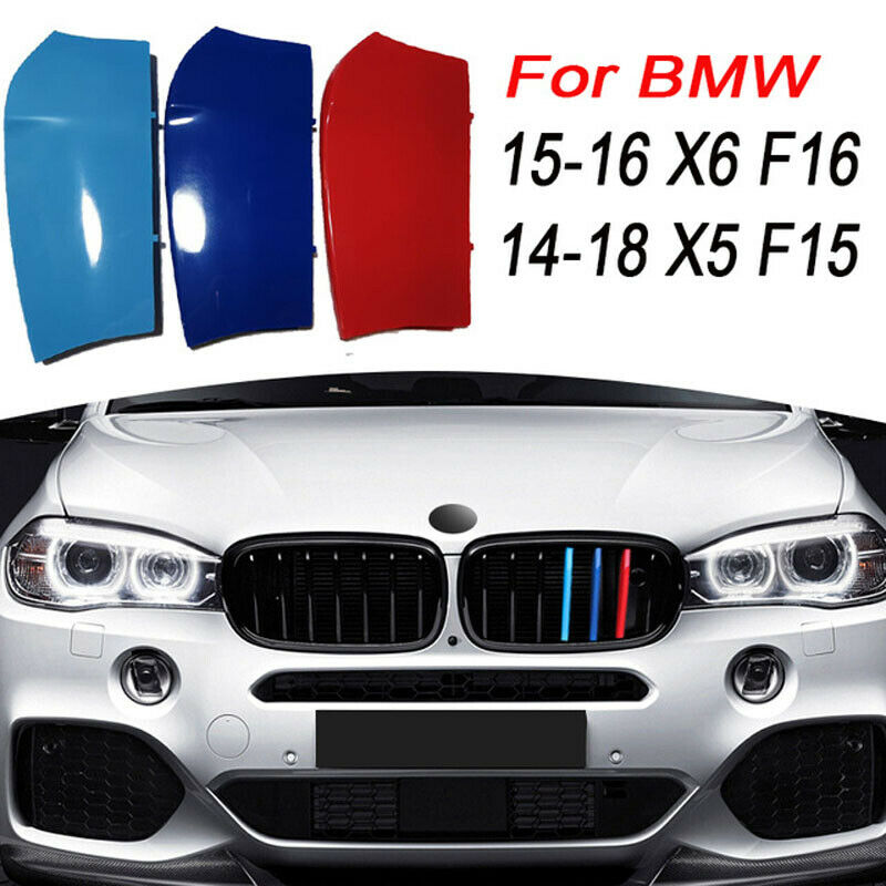 3pcs Kidney Grill Grille Cover Stripes Clips for BMW X5 F15 2014 2015 2016 2017