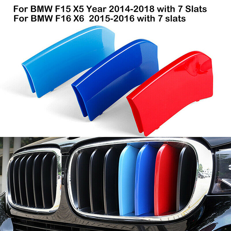 3PCS Kidney Grill Grille Cover Stripes Clips Fit for 2014-2018 BMW X5 X6 F15 F16