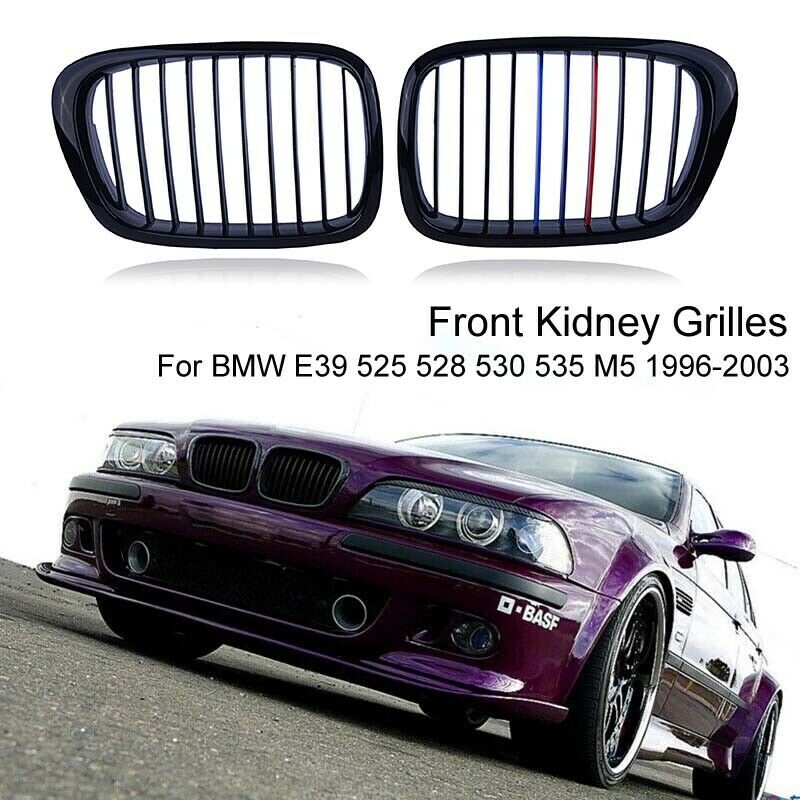 2x M Color Kidney Grille Grill Cover Fit For BMW E39 Facelift 5 Series 1997-2003