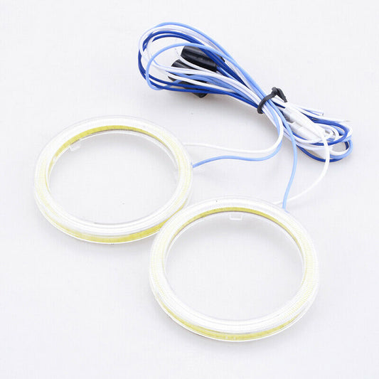 2x 70MM White Car Auto LED ring Angel Eyes Halo Fog Head Lamp Light+Cover UK E2