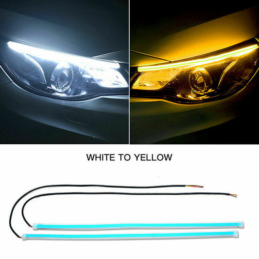 Pair Ultra Thin DRL Car Tube LED Strip Daytime Running Light Headlight UK e1
