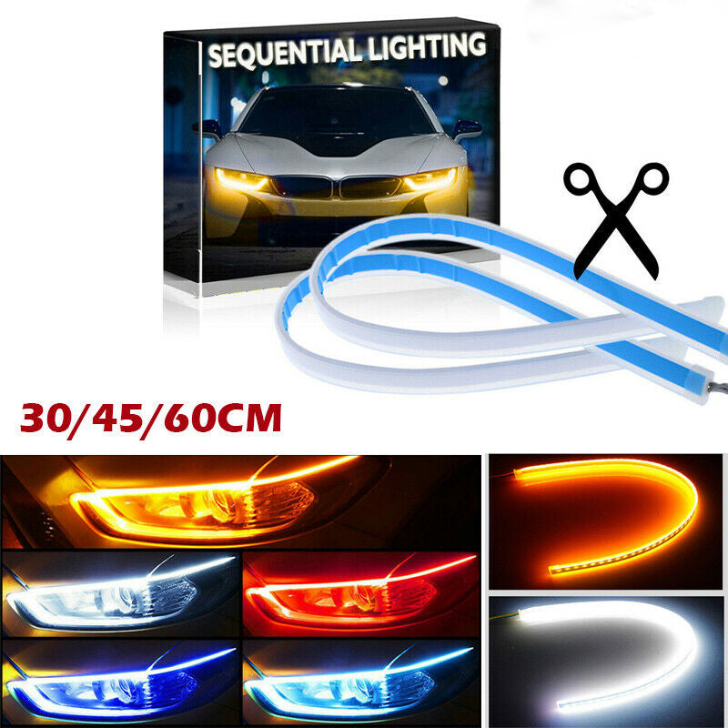 2 x Car LED DRL Daytime Running Light Flexible Tube Strip Red Blue Yellow White