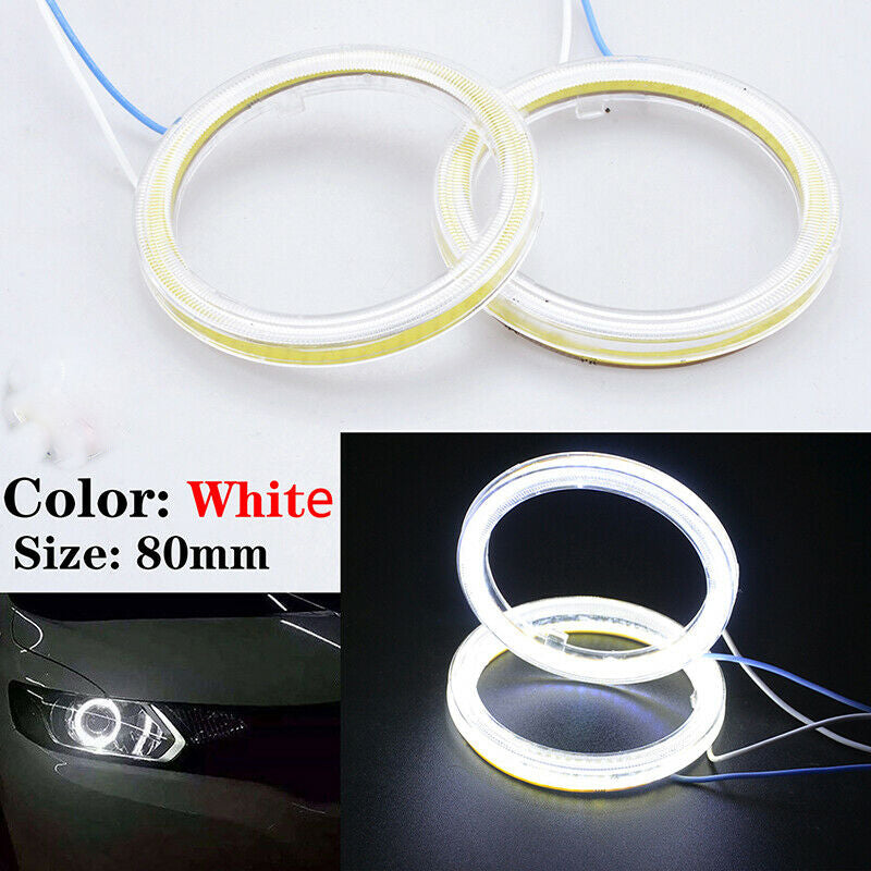 1 Pair Angel Eyes 80MM LED COB Chip Car Headlight Halo Ring Light DRL Fog Lamps