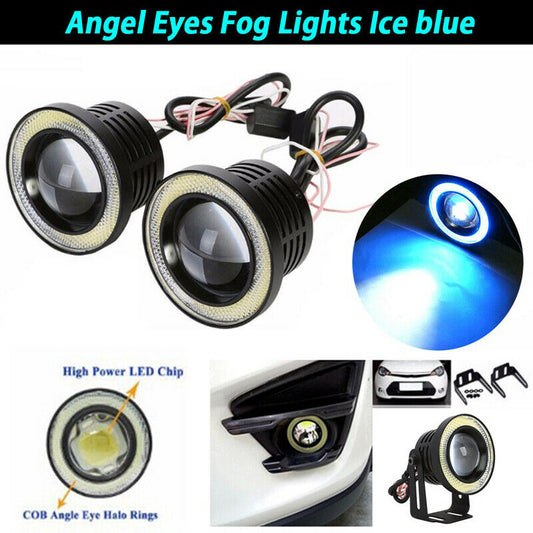 64-89mm Angel Eyes Halo Car Fog Lights Lamp Projector DRL COB LED Bulbs White AE