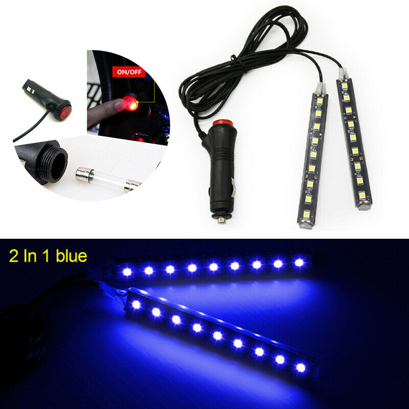 9LED Blue Car Interior Atmosphere Glow Neon String Strip Light Strip Decor Lamp