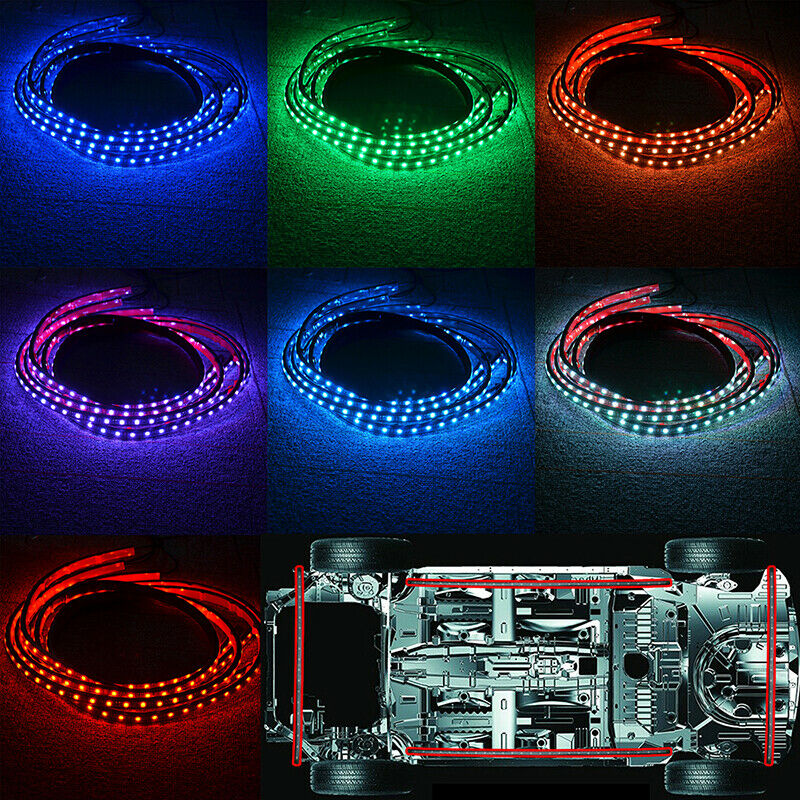 UK 90x120CM LED Strip Under Car Tube underglow Underbody System Neon Lights Kits