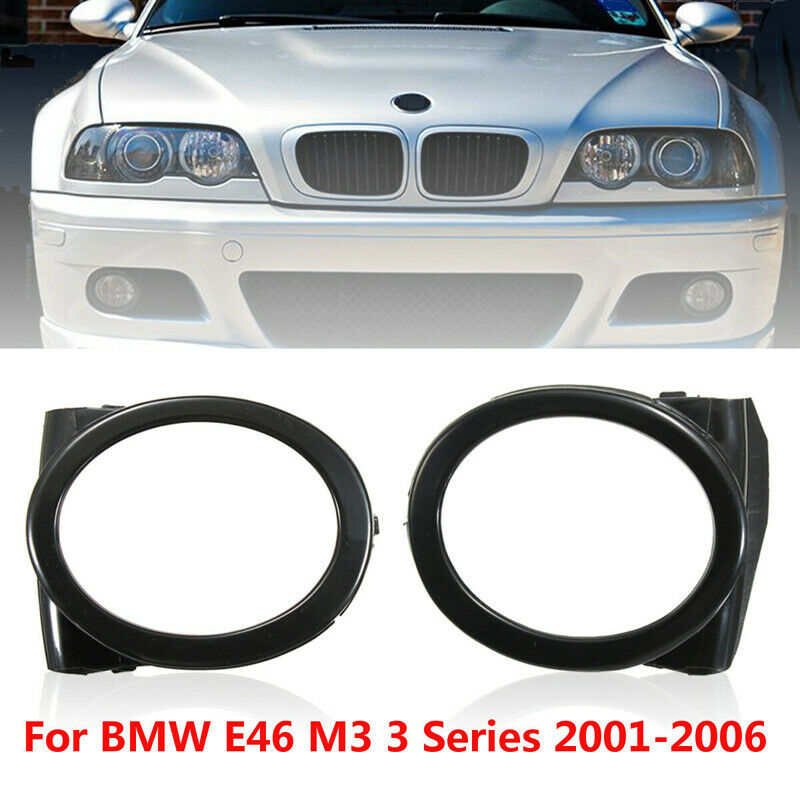 Pair Black Front Bumper Fog Light Ring Cover Trim Surroundings for BMW E46 M3