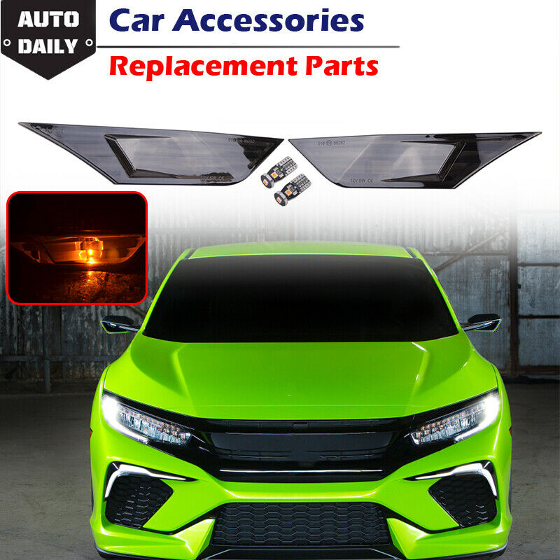 FITS 2016-2021 HONDA CIVIC SMOKED SIDE MARKER LAMP TURN SIGNAL LIGHT W/LED BULBS