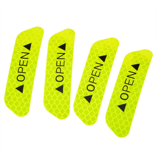 4pcs/Set Car Door Sticker Reflective Tape Safety Warning Decal Yellow Universal