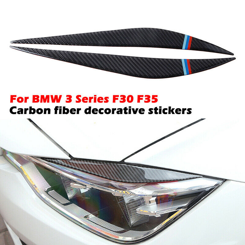 Auto Headlight Eyelids Eyebrow For BMW 3 Series F30 328 320i 13-18 Carbon Fiber