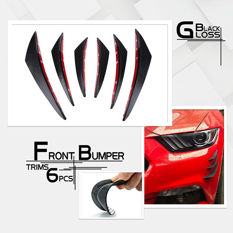 6pcs Plastic Car Front Bumper Lip Splitter Fins Body Spoiler Canards Black