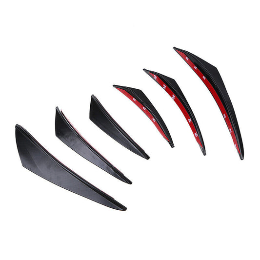 6pcs Plastic Car Front Bumper Lip Splitter Fins Body Spoiler Canards Black