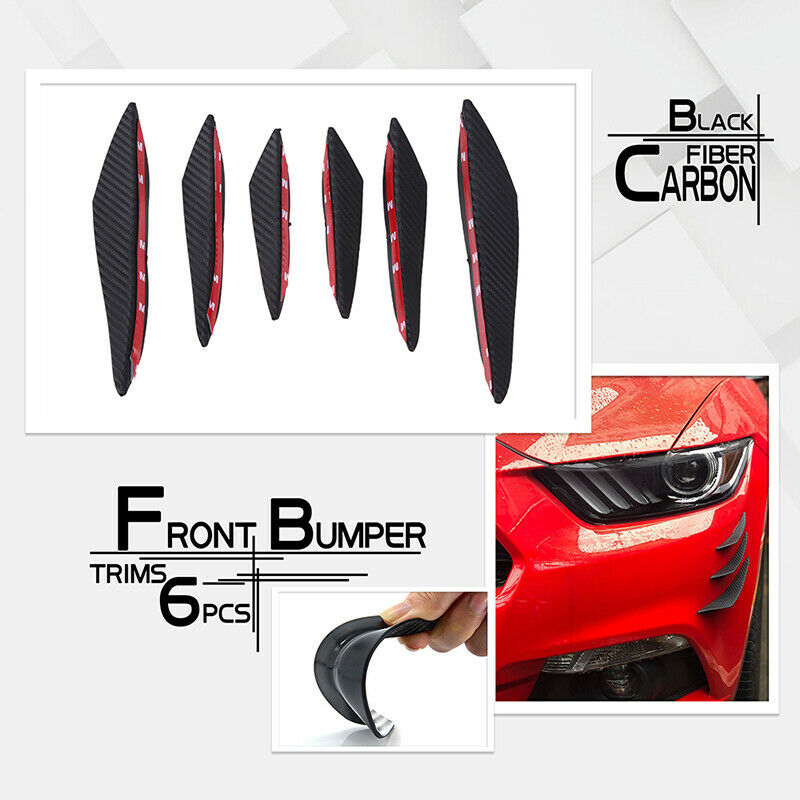 6Pcs/Set Carbon Car Front Bumper Lip Splitter Fins Body Spoiler Canards Fin Lip