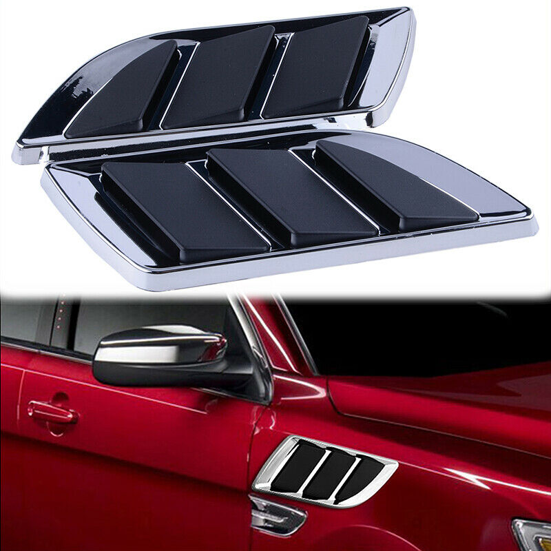 Pair Black Car Side Air Flow Vent Hole Cover Fender Intake Grille Duct Sticker