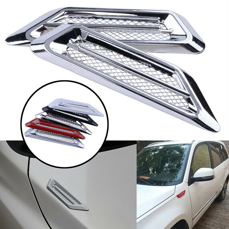 Chrome Silver Car Vehicle Air Flow Fender Side Vent Decor Stickers Accessory