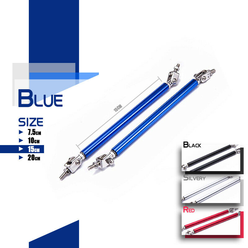 2X 3.9''Adjustable Bumper Lip Splitter Rod Brace Tie Bar Support Blue Racecar ah