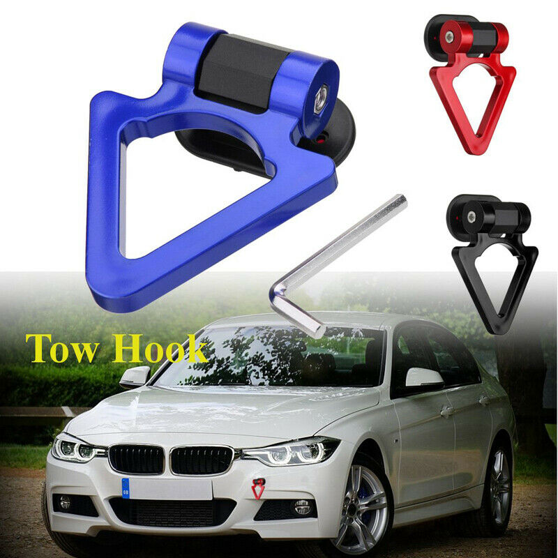 1pc Triangle Blue High-Strength Racing Car Tow Strap Rear Bumper Hook Decor