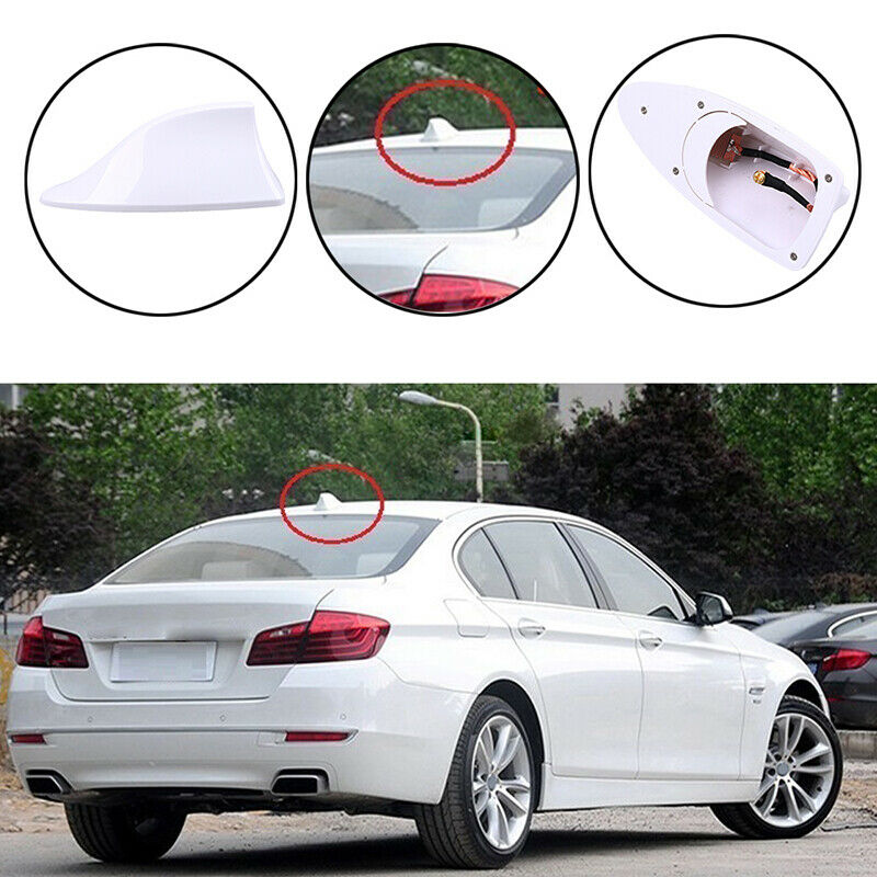 White Car SUV Shark Fin Aerial Antenna Roof AM/FM Radio Signal Mast For BMW Ford