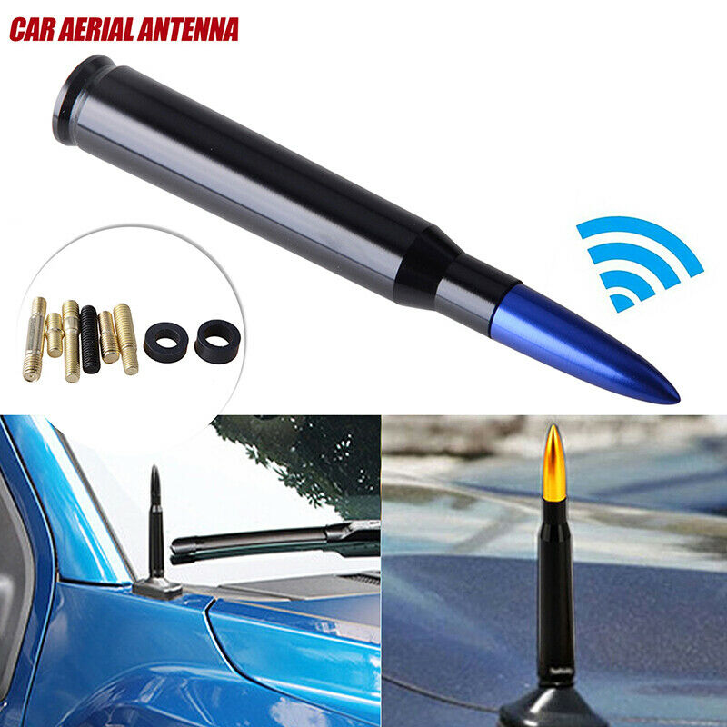 Bullet Universal Car Auto FM AM Radio Bullet Antenna Aerial Aluminum Alloy Blue