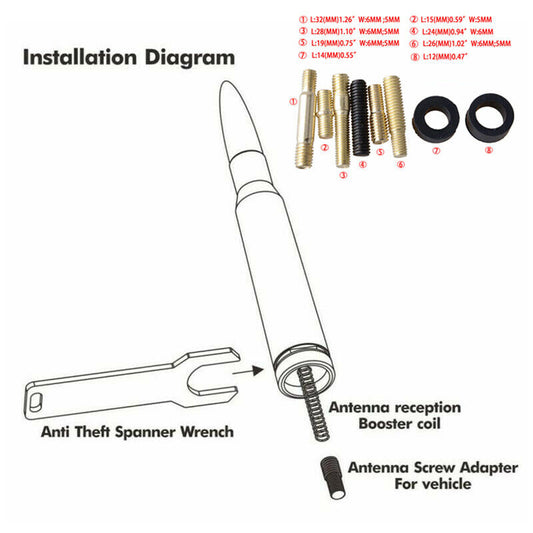 1pcs Silver Auto Car Bullet Antenna Aluminum Radio FM Antena Kit Universal Screw