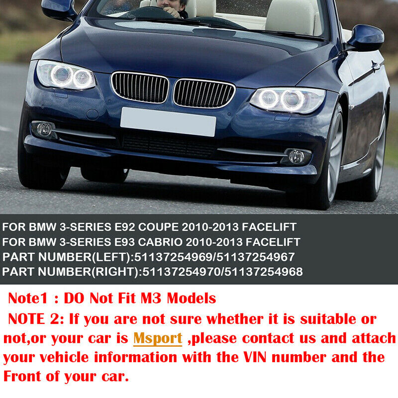 For 2010-2013 BMW 3 Series E92 E93LCI Kidney Grille Grill M Color Bright Black