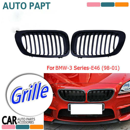 2pc GLOSS BLACK KIDNEY GRILLE GRILL FOR BMW E46 3 SERIES PRE-LCI COUPE M3 99-02