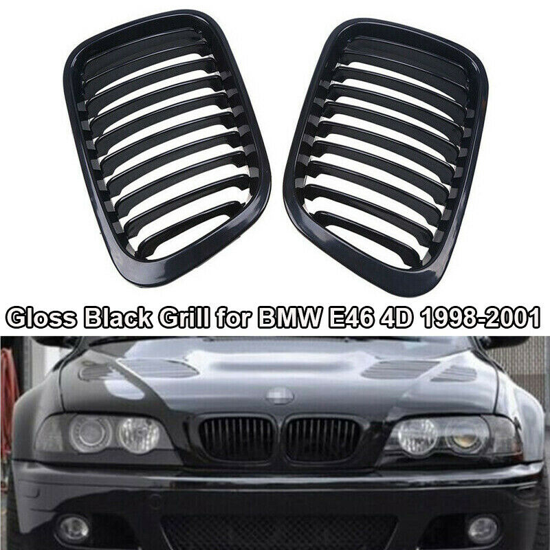 2pcs BLACK Front Grill Grille For BMW E46 Saloon 3 Series 98-01 Pre-facelift