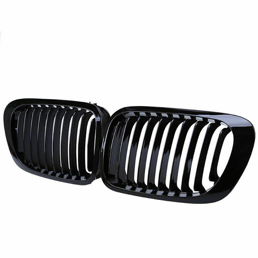 Pair Gloss Black Kidney Grill Grille For BMW E46 Coupe Cabrio 99-03 Pre-facelift