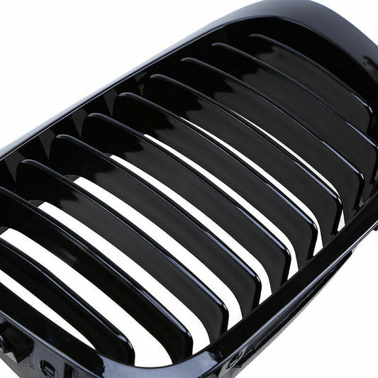 Pair Gloss Black Kidney Grill Grille For BMW E46 Coupe Cabrio 99-03 Pre-facelift