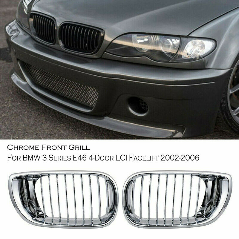 2pcs Chrome Front Bumper Grille Grill For BMW 3-Series E46 02-05 LCI Facelift