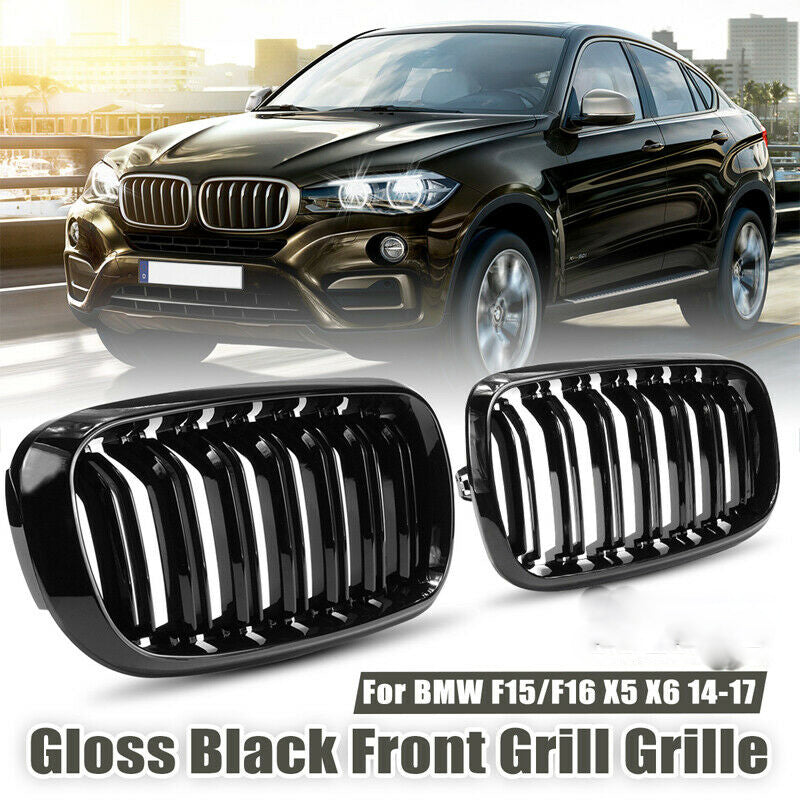 GLOSSY BLACK BUMPER KIDNEY GRILLS GRILLE TWIN SLATS FOR BMW E70 E71 X5 X6 07-13