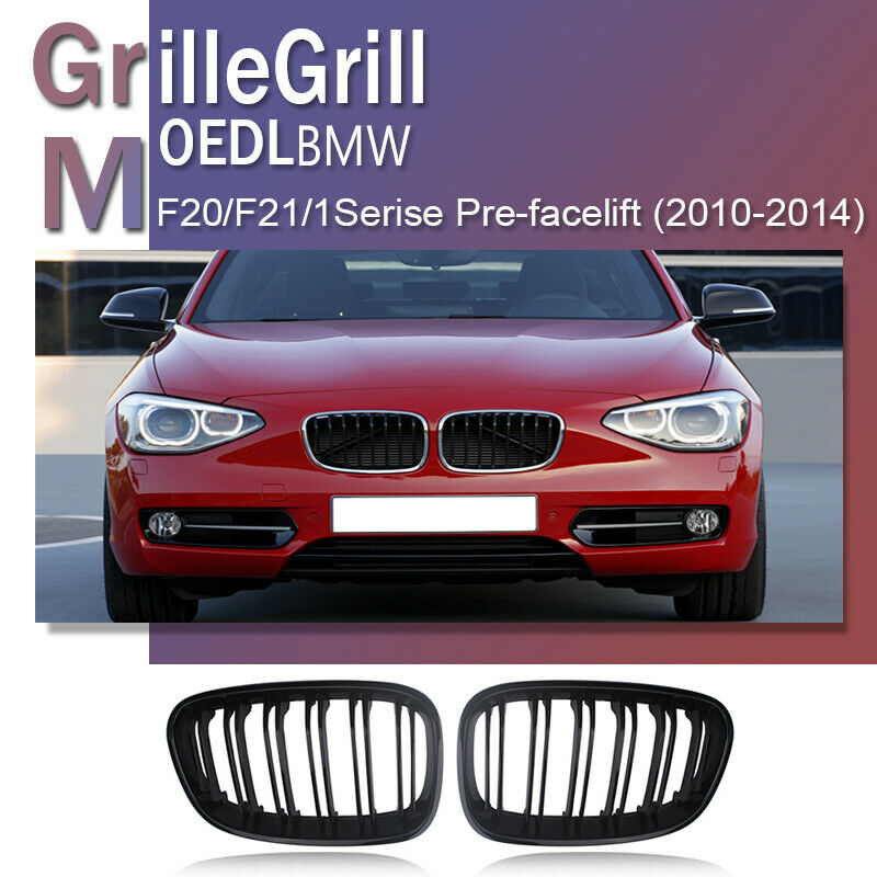 2x HIQ ABS Gloss Black Dual Slat Grilles for BMW 1 Series F20/F21 2012-2014 128i