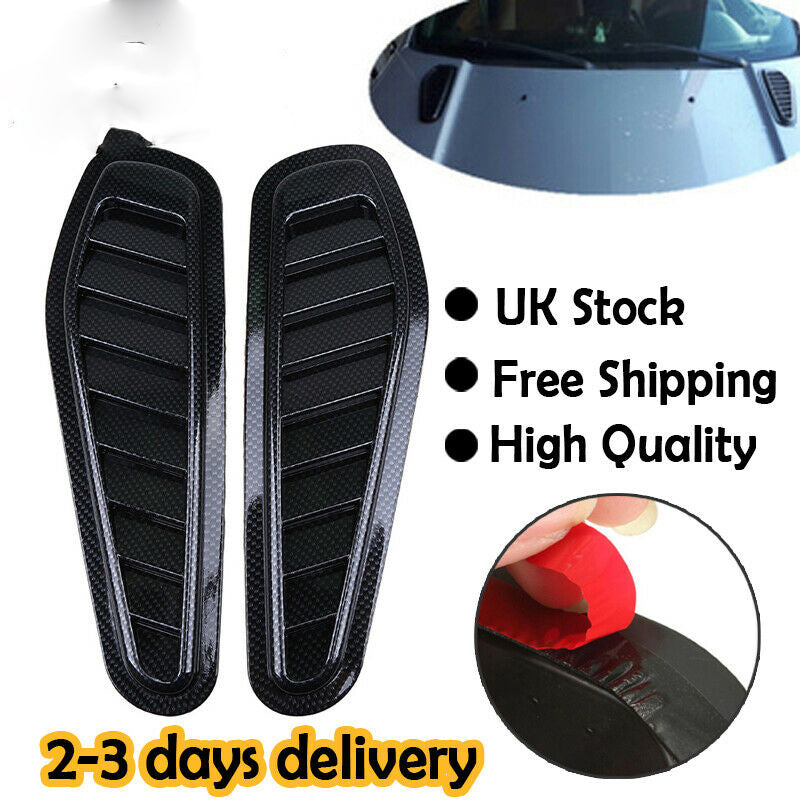 2x Carbon Fiber Car Air Flow Intake Scoop Turbo Bonnet Vent Cover Hood Fender UK