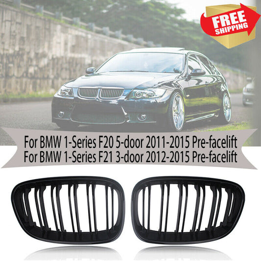 2x Gloss Black Dual Slat Grilles for BMW F20 F21 1 Series 2012-2014 128i HIQ ABS