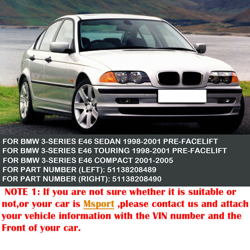 For BMW E46 4dr 98-01 compact Performance Matte Black Front Kidney Grilles Grill