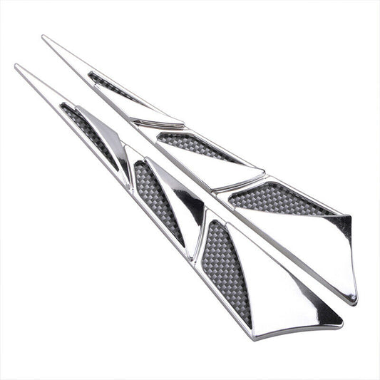 2pc Sporty Carbon Chrome Side Simulation Hood Fender Air Flow Vent Decor Sticker