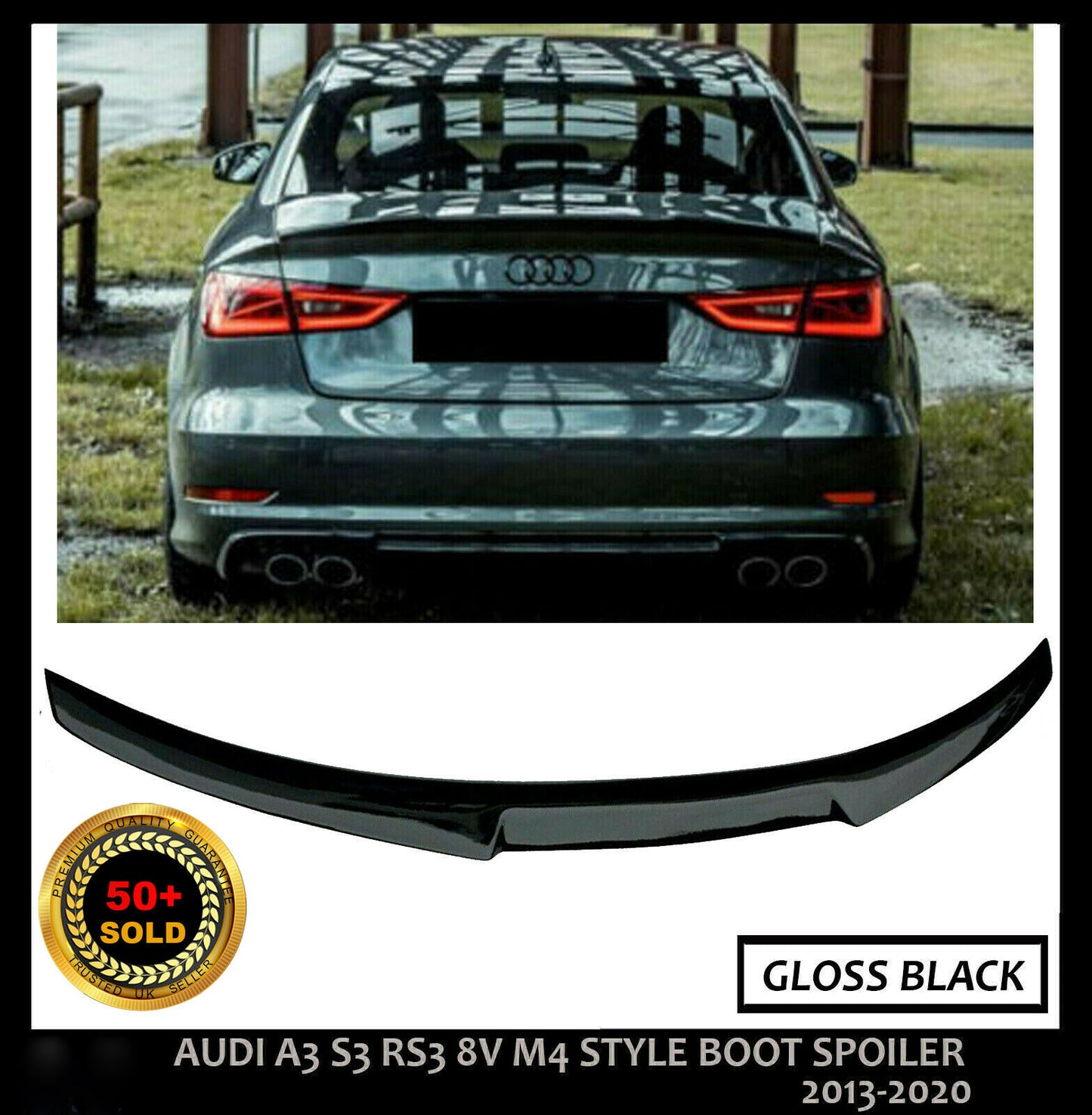 AUDI A3 S3 RS3 8V BLACK EDITION S LINE STYLE REAR BOOT SPOILER LIP 13-20 GLOSS