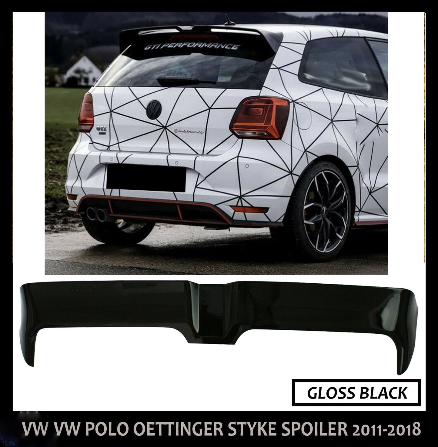 VW POLO 6R 6C REAR TAILGATE ROOF SPOILER LIP WING GLOSS BLACK