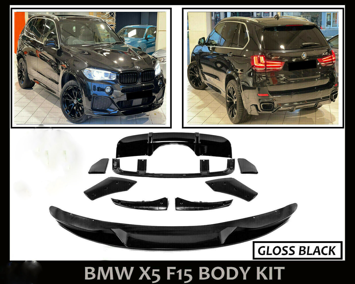 BMW X5 F15 M STYLE PERFORMANCE FULL BODY KIT DIFFUSER SPOILER GLOSS BLACK COLOR