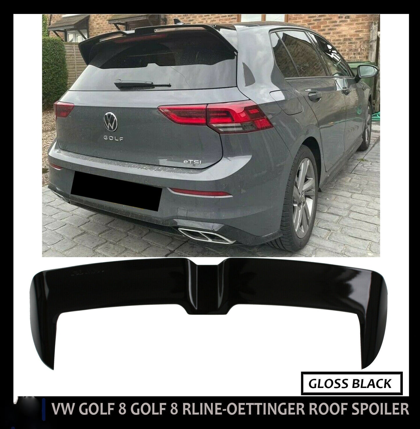 VW GOLF MK8 R LINE MK8 ROOF SPOILER HOOD GLOSS BLACK