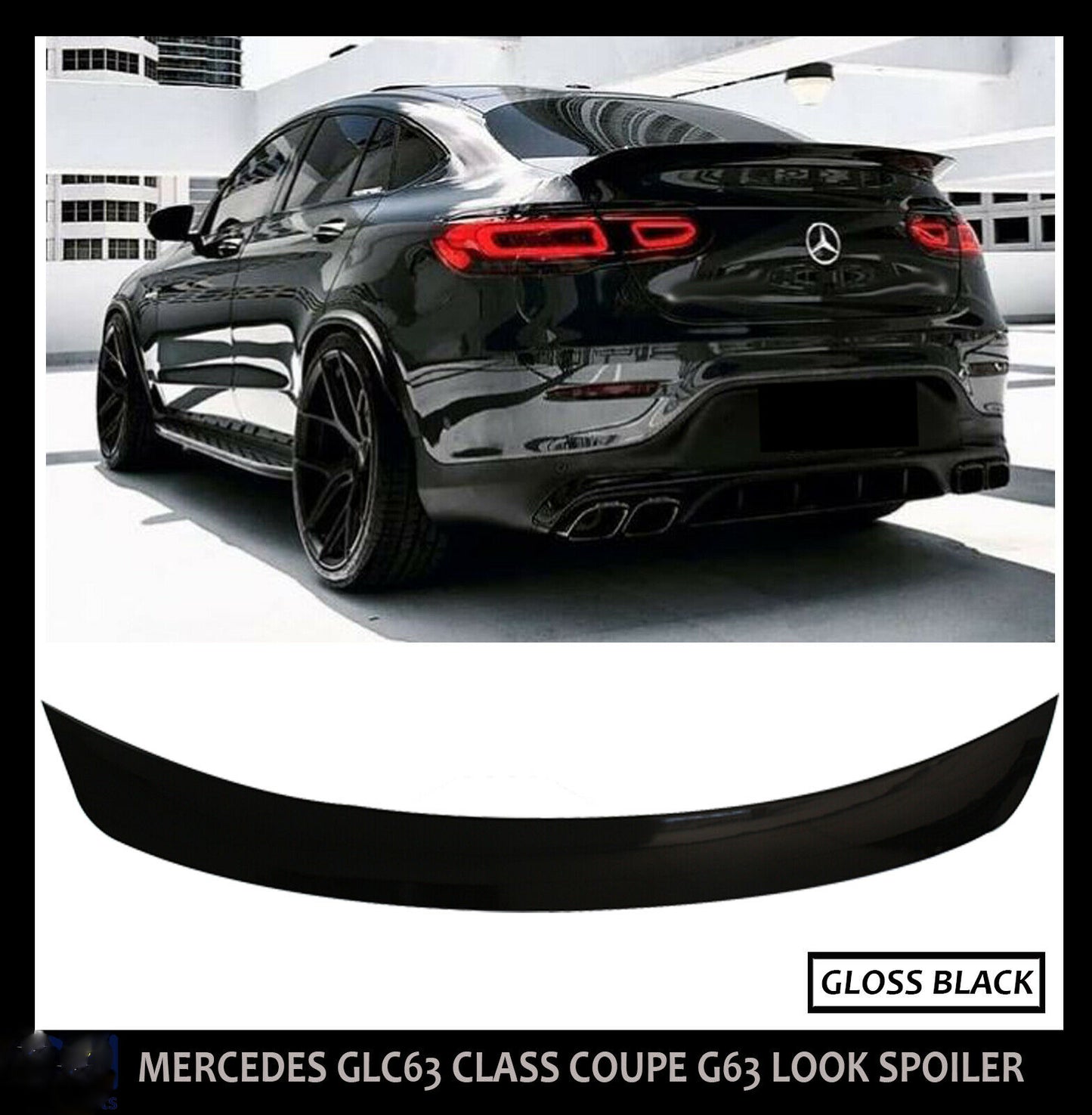 MERCEDES GLC C253 COUPE REAR TRUNK BOOT SPOILER C63 STYLE LIP GLOSS BLACK COLOR