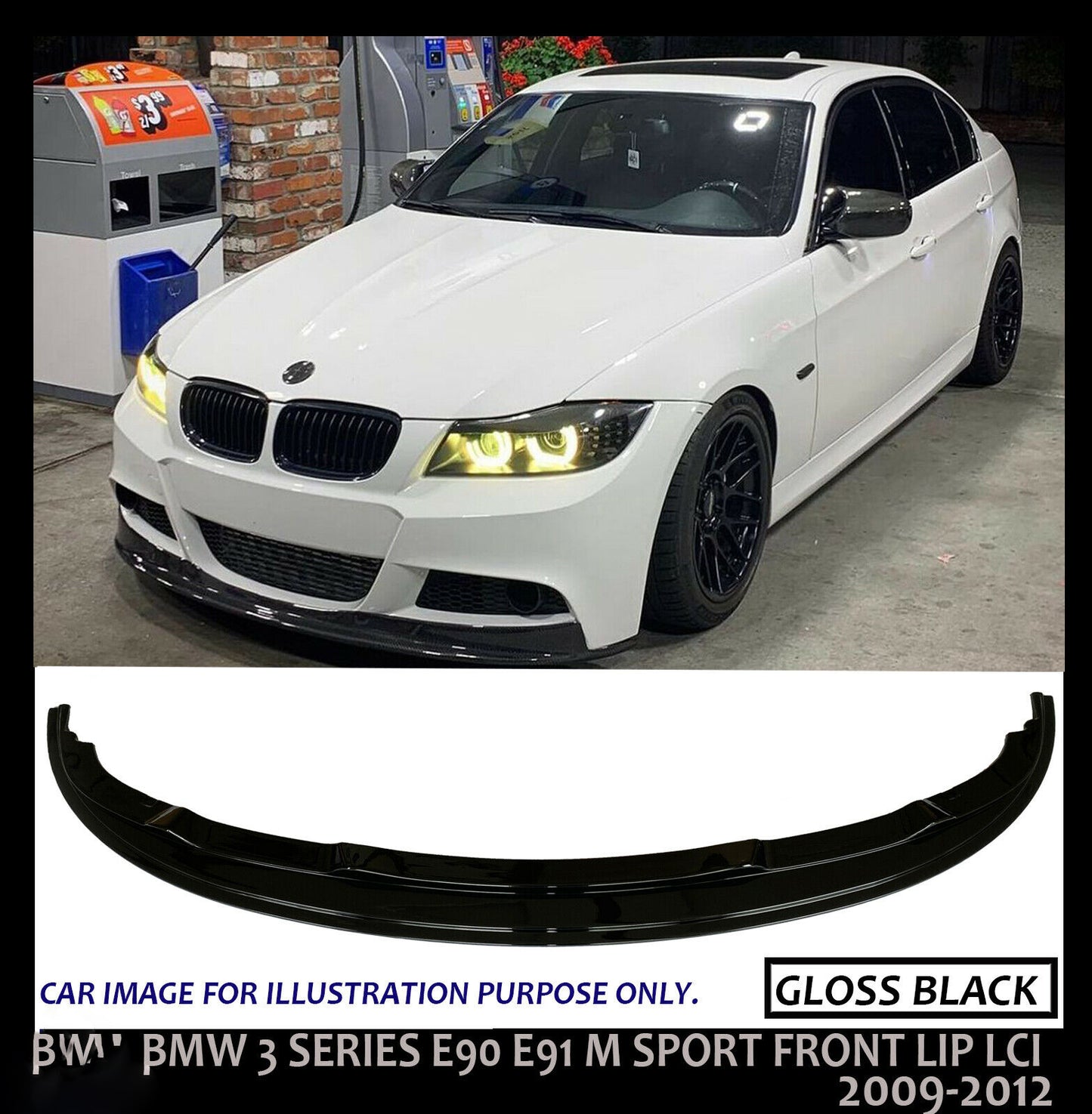 BMW 3 SERIES E90 E91 M SPORT FRONT SPLITTER BUMPER LIP GLOSS BLACK LCI 2009-2012